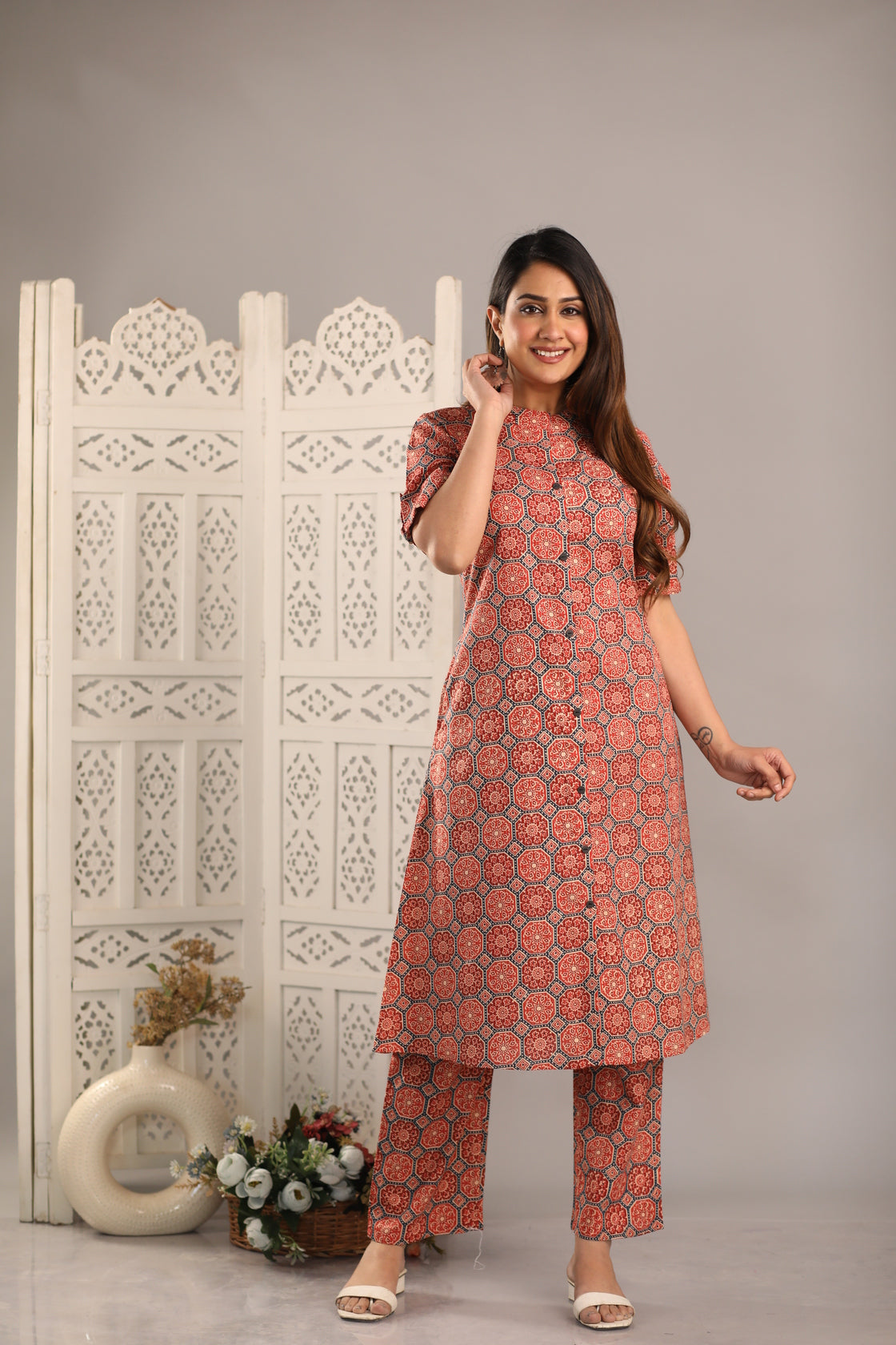 Regular Kantha Work Pure Cotton Kurta with Trousers