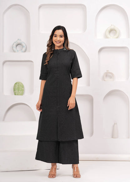 Striped Embroidered Pure Cotton Kurta With Palazzos